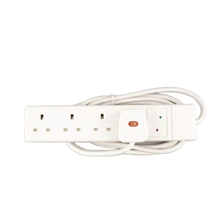 WK Factory Unfused Extension Power Socket British Plug with Surge Protection + 2M BS Cable + 13A Fused Plug