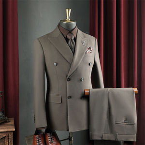 Men's Double Breasted Taupe Brown <b>Suit</b> Formal Business Wedding <b>Suit</b> Custom Tailored Luxury Blazer and Pants Set - Product Image 1