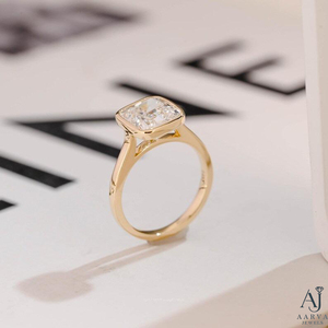 AARVA JEWELS แหวนหมั้นมอยซาไนต์ทรงวงรี ชุบทอง 18K ทรงเรขาคณิต งานแต่งงาน สไตล์หรูหราคลาสสิกสำหรับผู้หญิง - Product Image 3