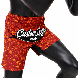 กางเกงชกมวย MMA แบบสั่งทำพิเศษ สไตล์บอร์ดชอร์ต ผ้าสเตรช สำหรับกีฬากราปลิง คิกบ็อกซิ่ง มวยไทย ชุดออกกำลังกายสำหรับต่อสู้ ผู้ผลิต OEM - Product Image 4