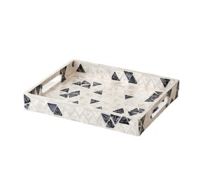 Handcrafted <b>Rectangle</b> Mother of Pearl Decorative Serving Tray with Handle for <b>Coffee</b> <b>Table</b>, Ottoman & Home Decor from Vietnam - Product Image 1
