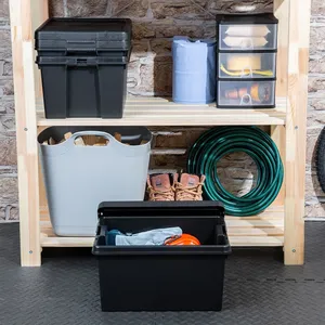 Black Plastic Storage <b>Bin</b> Rectangular 50x40x30cm With Lid 10-<b>20L</b> Capacity Minimalist Design for Sundries Organization - Product Image 3