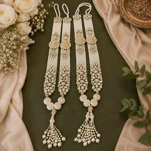 Paire de Varmala Kundan de créateur pour cérémonie de mariage, ensemble Jai Mala pour mariée et marié, paire de guirlandes de mariage indiennes traditionnelles - Product Image 3