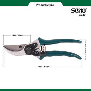 Tijeras de podar industriales SONO G729 DIY con mango de aluminio para diestros, empuñaduras de PVC y cuchillas de acero al carbono cromadas - Product Image 4