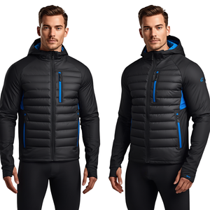 Caustic International Men's Hooded Waterproof Puffer <b>Jacket</b> with Geometric Pattern <b>Thick</b> Polyester Filling Winter Streetwear - Product Image 1