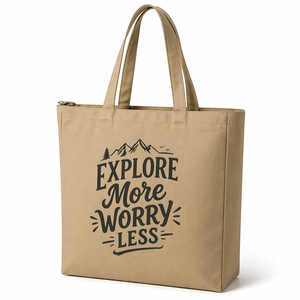 300gsm Khaki Canvas <b>Tote</b> Bag 17x15x5 Zipper Closure Reusable Eco-Friendly Shopping Travel Bag Long Handle Custom Print Polyester - Product Image 1