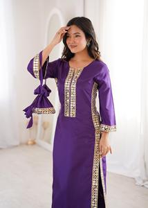 Salwar Kameez de crepé para mujer, de Dhwaja Export, con encaje de espejo real, estilo moderno, de secado rápido, para bodas y ocasiones especiales. - Product Image 4