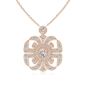 Colgante de Diamante Cultivado en Laboratorio con Corte Redondo Floral Vintage en Oro de 10K, 14K, 18K y Plata de Ley 925, 935 - Product Image 2