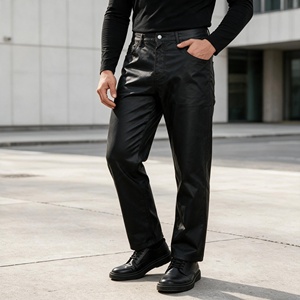 High Quality Fashion <b>Men's</b> Black <b>Faux</b> <b>Leather</b> Pants Straight Fit Casual Streetwear <b>Trousers</b> - Product Image 1