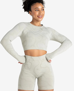 Conjunto Deportivo de Yoga sin Costuras para Mujer, de Primera Calidad, Tejido Transpirable, 2 Piezas, Color Sólido, Cintura Elástica, Poliéster/Algodón - Product Image 1