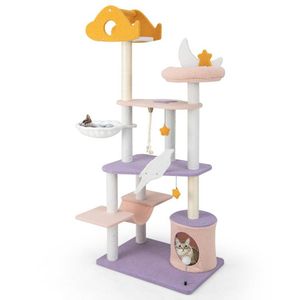 66-Inch Cute <b>Cat</b> <b>Tree</b> with Multi-Level Tall <b>Cat</b> Tower and Sisal Covered <b>Scratching</b> Posts - Product Image 4