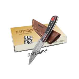 Cuchillo de caza de Damasco con madera negra Pakka y mango de madera de rosa y acero de vaina: 1095 + 15N20 Alto carbono - Product Image 3