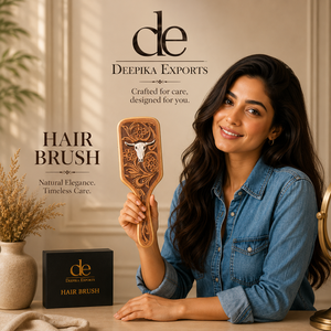 Latest Collection Handmade Hand Tooled Leather Wooden Hair <b>Brush</b> Floral Carving Minimalist Modern Design Rectangle Shape - Product Image 6
