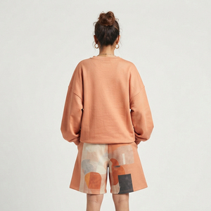 Ensemble de survêtement court en polaire respirant pour femme, col rond, manches longues, coupe ample, short à cordon de serrage, tenue décontractée pour l'hiver - Product Image 2