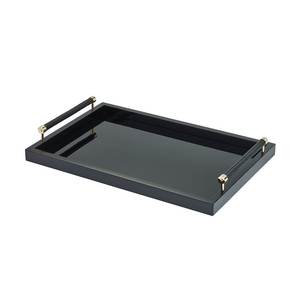 Luxury Geometric Metal <b>Serving</b> <b>Tray</b> Polished Chrome Frame with <b>Black</b> Mirrored Bottom Elegant Designer Platter for Hotel & Home - Product Image 2