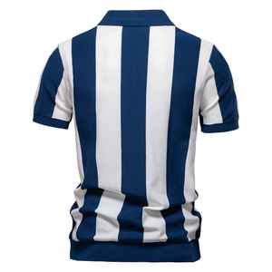 Men's Solid Knitted Breathable for <b>Shirt</b> <b>Half</b> Sleeve Regular Fit Casual Blue White Front Logo - Product Image 2