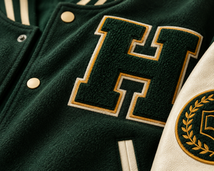 Chaqueta Bomber Varsity con Capucha para Hombre, Estilo Heritage University, Color Verde, con Parche Bordado en Forma de H, Alta Demanda, Venta al Por Mayor - Product Image 3