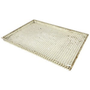 Plateau décoratif rectangulaire en métal avec motif géométrique et poignées, design moderne style ferme, pièce unique - Product Image 3