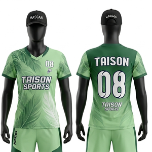 Camiseta de Bádminton para Mujer, Alta Calidad, 165 GSM, Tejido de Poliéster Transpirable, Patrón de Hojas en Degradado Verde, Logotipo Personalizado con Transferencia Térmica - Product Image 1