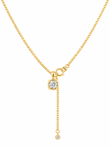 Collar de moda con colgante redondo de bisel grueso, diamante de laboratorio E VVS de 1 quilate y 6.5 mm, oro macizo de 14K, solitario en forma de Y, cadena tipo lariat - Product Image 5