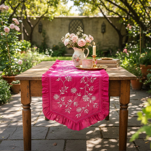 Indian Hand Embroidered Floral Chikankari <b>Table</b> <b>Runner</b> Luxury Furnishings for Home Hotels Restaurant Customization available - Product Image 1