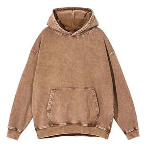 Sudadera con Capucha Negra Oversize para Hombre, de Algodón, Color Liso, Estilo Casual, Tejido French Terry Lavado, con Bolsillos, para Otoño - Product Image 5