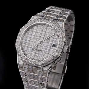 Black Ocean Jewels A.P. Reloj de Pulsera de Cuarzo Japonés de Acero Inoxidable de 41 mm para Hombre, Reloj Hip Hop con Incrustaciones de Diamantes Moissanite Baguette - Product Image 6