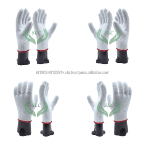 Guantes de Trabajo de Punto de Algodón Texturizado Antideslizantes con Puño Rojo y Muñequera Negra para Uso General - Product Image 3