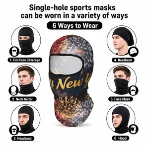 Masque facial unisexe en polyester à couverture intégrale, imprimé sérigraphié avec des paillettes de feux d'artifice du Nouvel An, pour adultes, à porter lors de fêtes - Product Image 5
