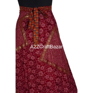 Vintage Double-Silk Sari Midi Gown Casual Bohemian Style Ethnic <b>Skirt</b> <b>Sequined</b> Belt Winter Natural Wrap Maternity 100% Silk - Product Image 5