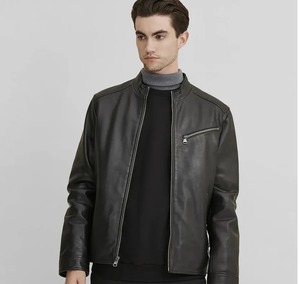 Men Genuine Leather <b>Jacket</b> With Zippers Casual <b>Biker</b> <b>Jacket</b> - Product Image 1