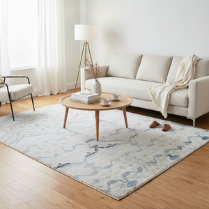 Tapis en laine noué à la main à poils ras, motif floral dégradé subtil, pour salon moderne et minimaliste - Product Image 1
