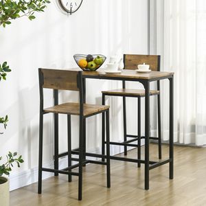 Industrial Style 3-Piece Pub <b>Dining</b> Set Rustic Brown Counter Height Table and Bar <b>Stools</b> for Small Spaces - Product Image 2