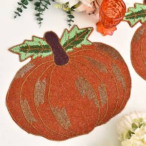 Set de table et sous-plat d'Halloween en polyester/coton tricoté à la main, motif citrouille brodé, écologique, cadeau - Product Image 2