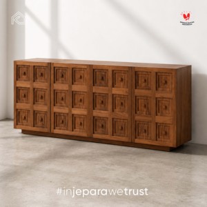 Custom-design Solid Teak Wood <b>Console</b> Cabinet Geometric Carving Sideboard Contemporary Modern Home Furniture for Living Room - Product Image 6
