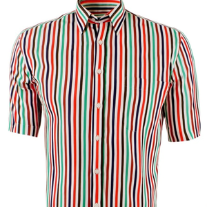 เสื้อเชิ้ตผู้ชายลายทางหรูหราสำหรับฤดูร้อน ผ้าป๊อปลิน เป็นมิตรกับสิ่งแวดล้อม แห้งเร็ว สวมใส่สบาย แขนสั้น ผ้าฝ้าย 100% ไซส์ XL ขายส่งจากบังกลาเทศ - Product Image 3