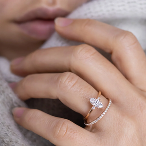 แหวนหมั้นเพชรทรงมาร์คีส์ทองคำ 14k สำหรับผู้หญิง สไตล์คลาสสิก - Product Image 3