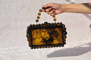 Amber Swirl Resin Beaded Handle Clutch Bag <b>Handmade</b> Designer Evening Party Statement Handbag for Women - Product Image 4