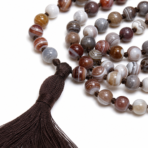 Natural Agate 108 Bead Mala Necklace Hand Knotted Prayer Beads Meditation Fine Craftsmanship - Product Image 5