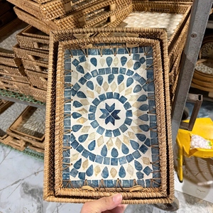 DragonEx Hot 2026 Items Rattan Mother Pearl Colorful <b>Rectangular</b> <b>Storage</b> Tray Handmade Light Luxury Premium Fruit <b>Basket</b> Lily - Product Image 1