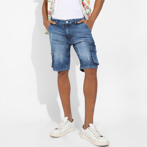 2025 Summer Custom Streetwear High Quality Mid Straight Knitted Plain Breathable <b>3</b> <b>Quarter</b> 100% Cotton Medium Denim <b>Shorts</b> <b>Men</b> - Product Image 3