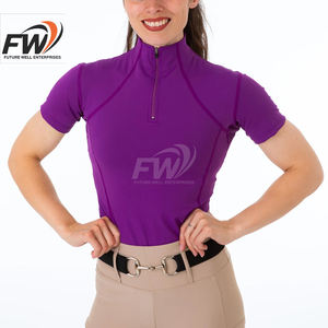 Camiseta de manga corta roja de gran tamaño, elegante y de calidad premium OEM para carreras de caballos, top ecuestre técnico de verano con etiqueta privada - Product Image 2