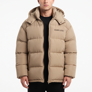 Trendy Beige Color Men's Winter Padded Outerwear Jacket Hooded Quilted Full Zip Insulated Warm Coat Casual Outdoor Regular Fit - Product Image 4