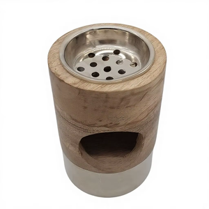 Encensoir en métal martelé et bois, de luxe, argenté, Bakhoor, rond, moderne, pour la maison, le bureau, la décoration de table, vente en gros - Product Image 1