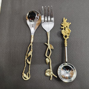 6-Piece Luxury Gold Floral Handle Serving Set Stainless Steel Decorative Branch <b>Dessert</b> Spoons and Appetizer <b>Forks</b> for Events - Product Image 3