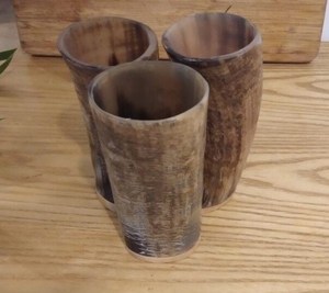 Horn Beer <b>Mugs</b> Set of 3 Vintage Handcrafted Natural Horn Drinking Glasses for Beer Bachelor Party Durable - Product Image 2