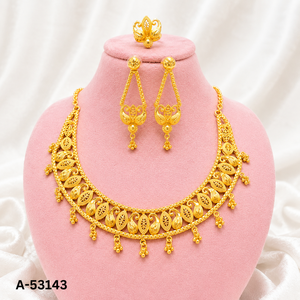 MOLL JEWELLERS Fashion <b>Statement</b> Wedding Jewelry Set Gold Plated Zircon 18-inch Snake Chain <b>Necklace</b> with Matching Earrings Ring - Product Image 1