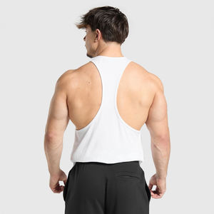 Débardeur stringer personnalisé pour homme, blanc, polyester/coton, pour la gym, le fitness, sans manches, pour la musculation, séchage rapide, 180g, logo personnalisé - Product Image 2