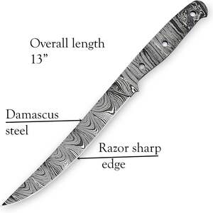 Cuchillo de filetear de acero de Damasco hecho a mano PAK ENTERPRISES, hoja curva delgada de espiga completa con orificio preperforado - Product Image 4