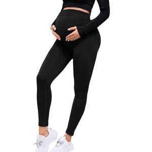 Custom Logo Women's Maternity Leggings Over The Bump Pregnancy Tights with Side Pocket for Yoga and Fitness - Product Image 4